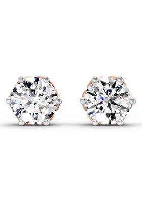 14Kt Rose Gold Lab Grown Diamond 2.28 Carat Round Shape 6 Prong Solitaire Diamond Stud Earrings For Women