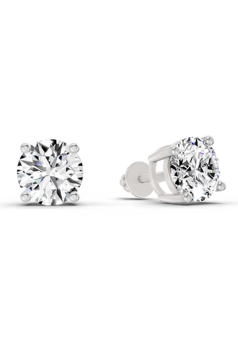 14Kt White Gold Lab Grown Diamond 2.46 Carat Round Shape 4 Prong Solitaire Diamond Stud Earrings For Women