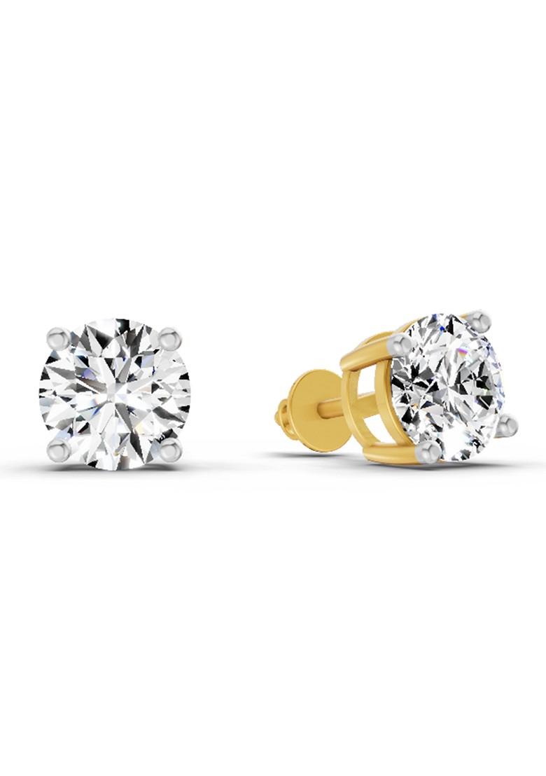 14Kt Yellow Gold Lab Grown Diamond 2.46 Carat Round Shape 4 Prong Solitaire Diamond Stud Earrings For Women