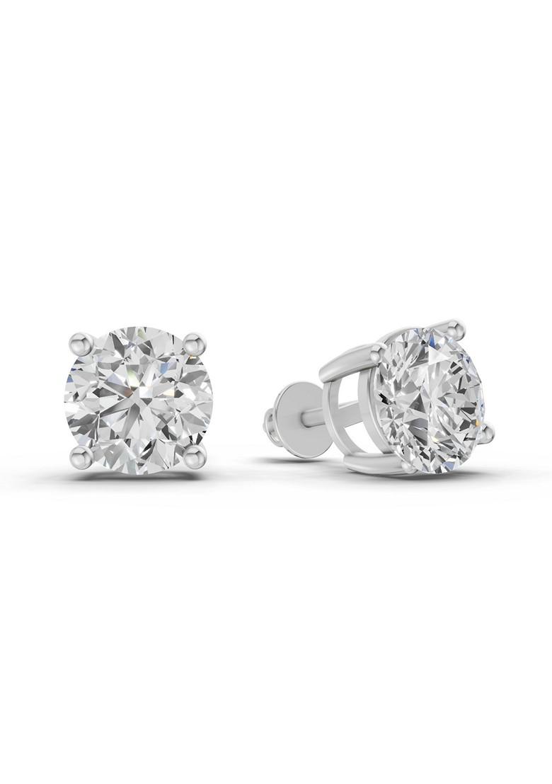 14Kt White Gold Lab Grown Diamond 2.54 Carat Round Shape 4 Prong Solitaire Diamond Stud Earrings For Women