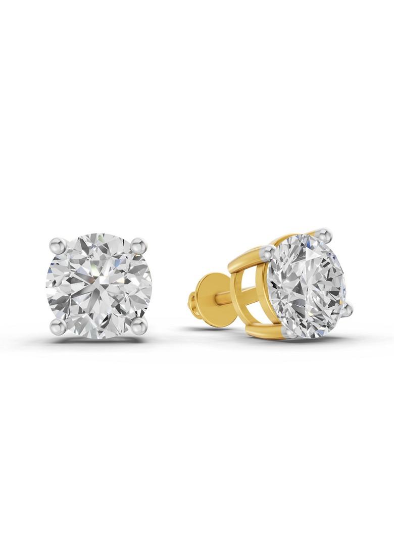 14Kt Yellow Gold Lab Grown Diamond 2.54 Carat Round Shape 4 Prong Solitaire Diamond Stud Earrings For Women