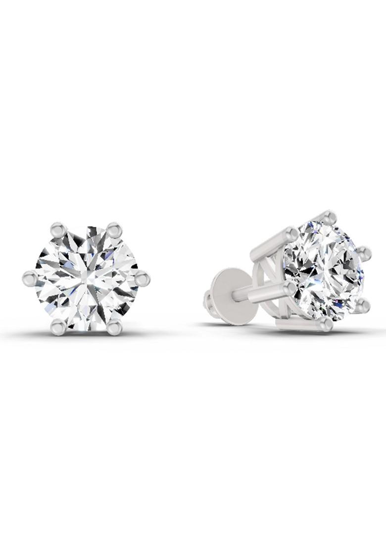 14Kt White Gold Lab Grown Diamond 2.39 Carat Round Shape 6 Prong Solitaire Diamond Stud Earrings For Women