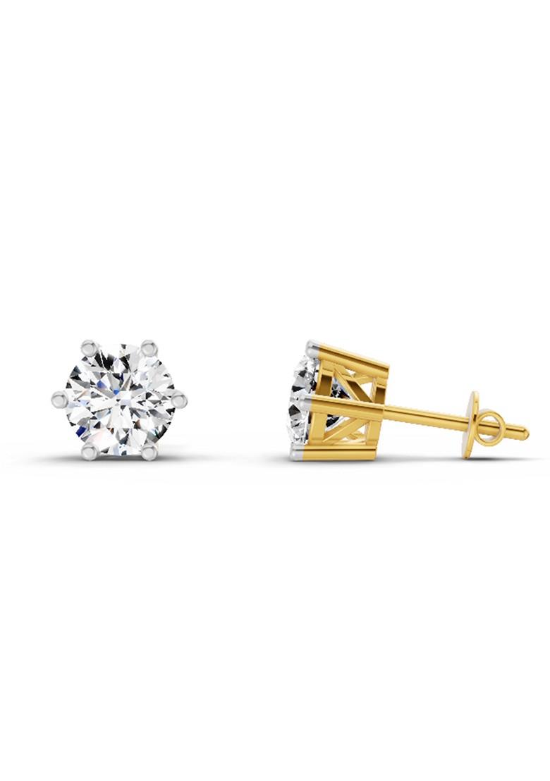 14Kt Yellow Gold Lab Grown Diamond 2.39 Carat Round Shape 6 Prong Solitaire Diamond Stud Earrings For Women