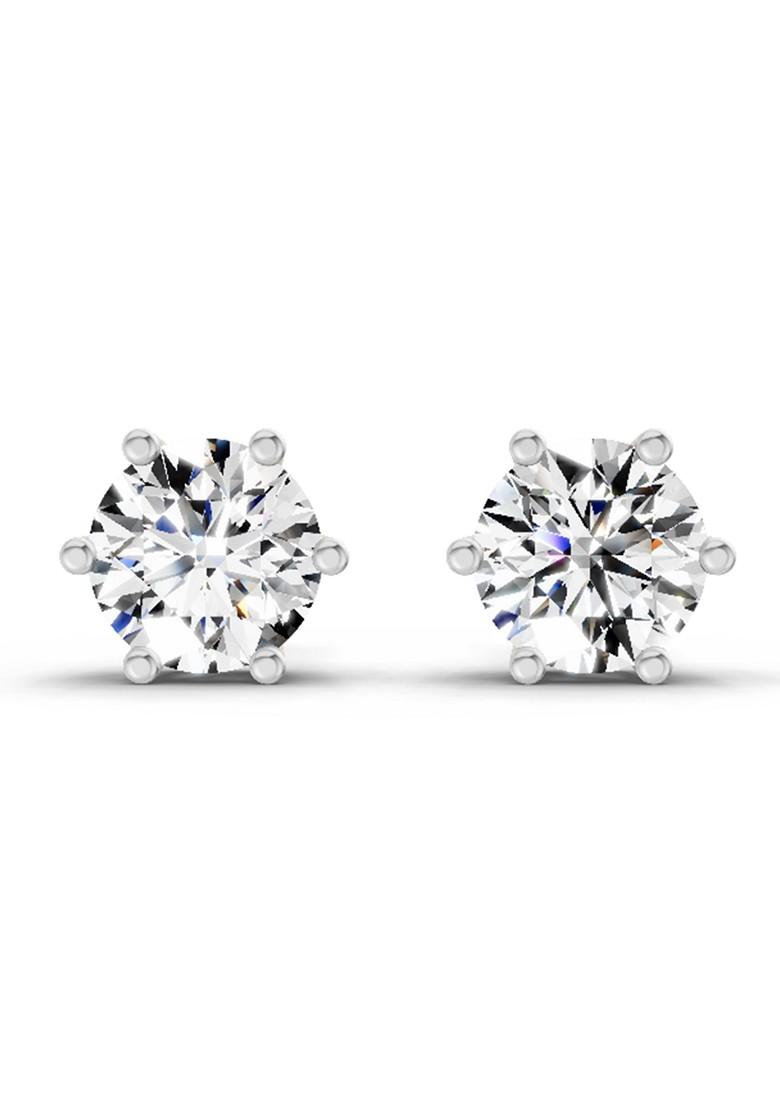 14Kt Rose Gold Lab Grown Diamond 2.39 Carat Round Shape 6 Prong Solitaire Diamond Stud Earrings For Women