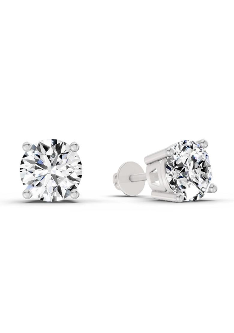 14Kt White Gold Lab Grown Diamond 2.39 Carat Round Shape 4 Prong Solitaire Diamond Stud Earrings For Women
