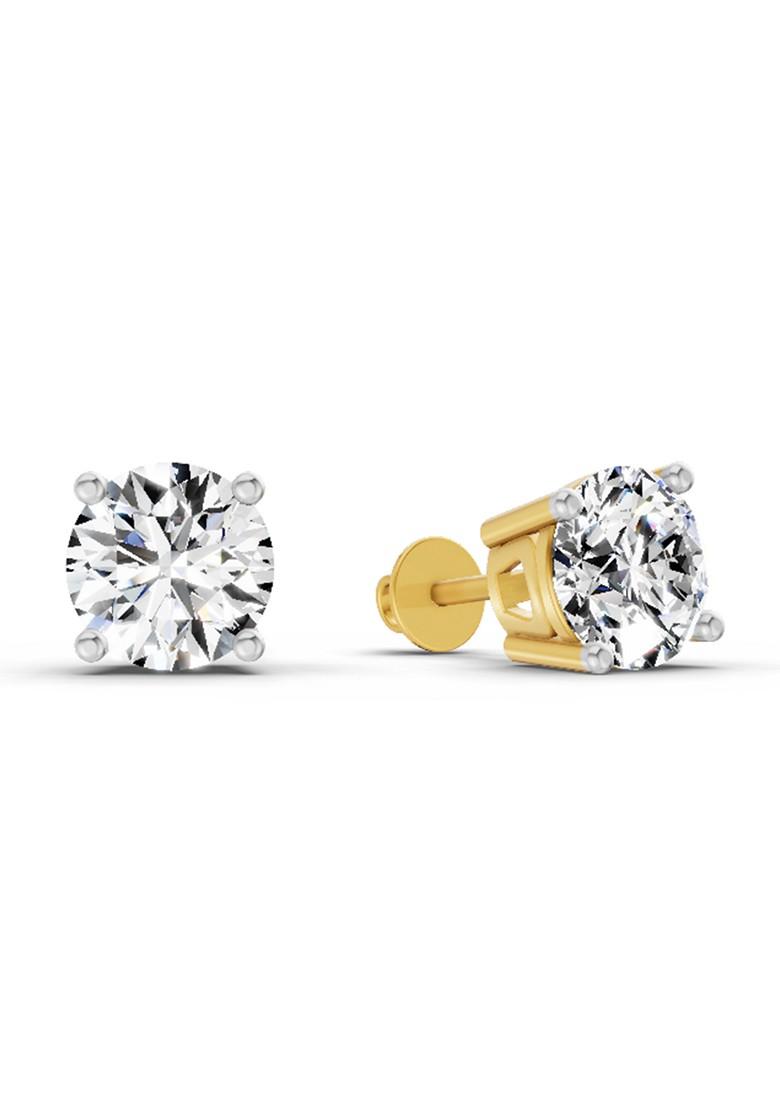 14Kt Yellow Gold Lab Grown Diamond 2.39 Carat Round Shape 4 Prong Solitaire Diamond Stud Earrings For Women
