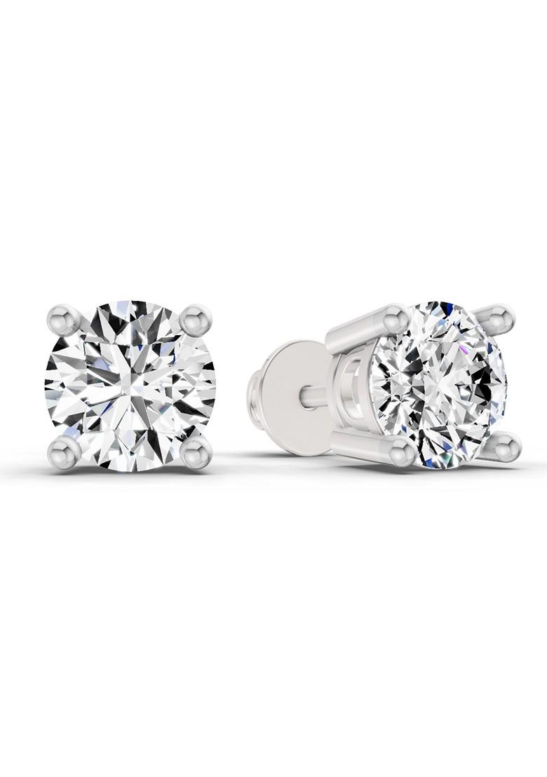 14Kt White Gold Lab Grown Diamond 2.39 Carat Round Shape 4 Prong Solitaire Diamond Stud Earrings For Women