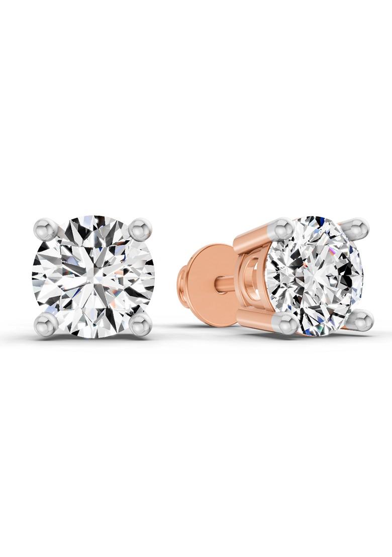 14Kt Rose Gold Lab Grown Diamond 2.39 Carat Round Shape 4 Prong Solitaire Diamond Stud Earrings For Women