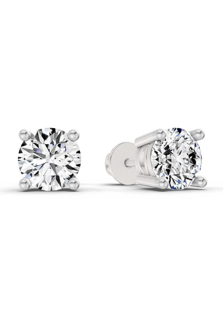14Kt White Gold Lab Grown Diamond 2.46 Carat Round Shape 4 Prong Solitaire Diamond Stud Earrings For Women