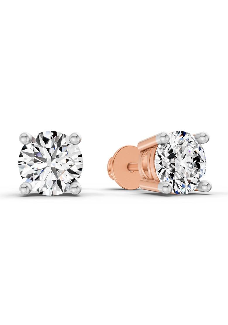 14Kt Rose Gold Lab Grown Diamond 2.46 Carat Round Shape 4 Prong Solitaire Diamond Stud Earrings For Women