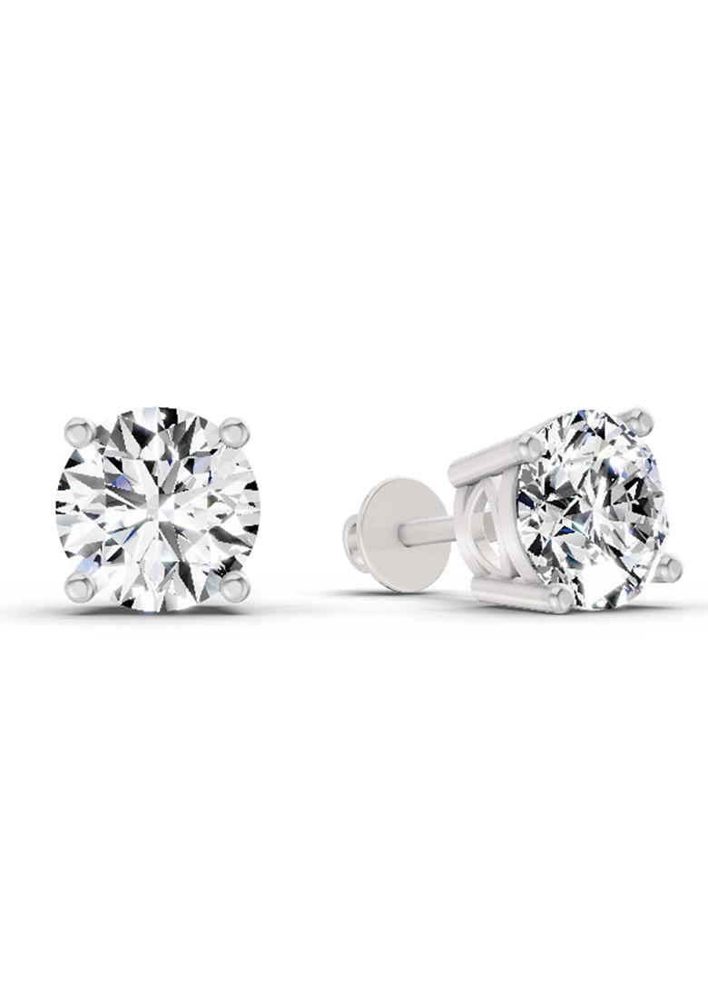 14Kt White Gold Lab Grown Diamond 2.28 Carat Round Shape 4 Prong Solitaire Diamond Stud Earrings For Women