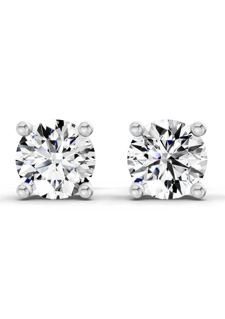 14Kt White Gold Lab Grown Diamond 2.28 Carat Round Shape 4 Prong Solitaire Diamond Stud Earrings For Women