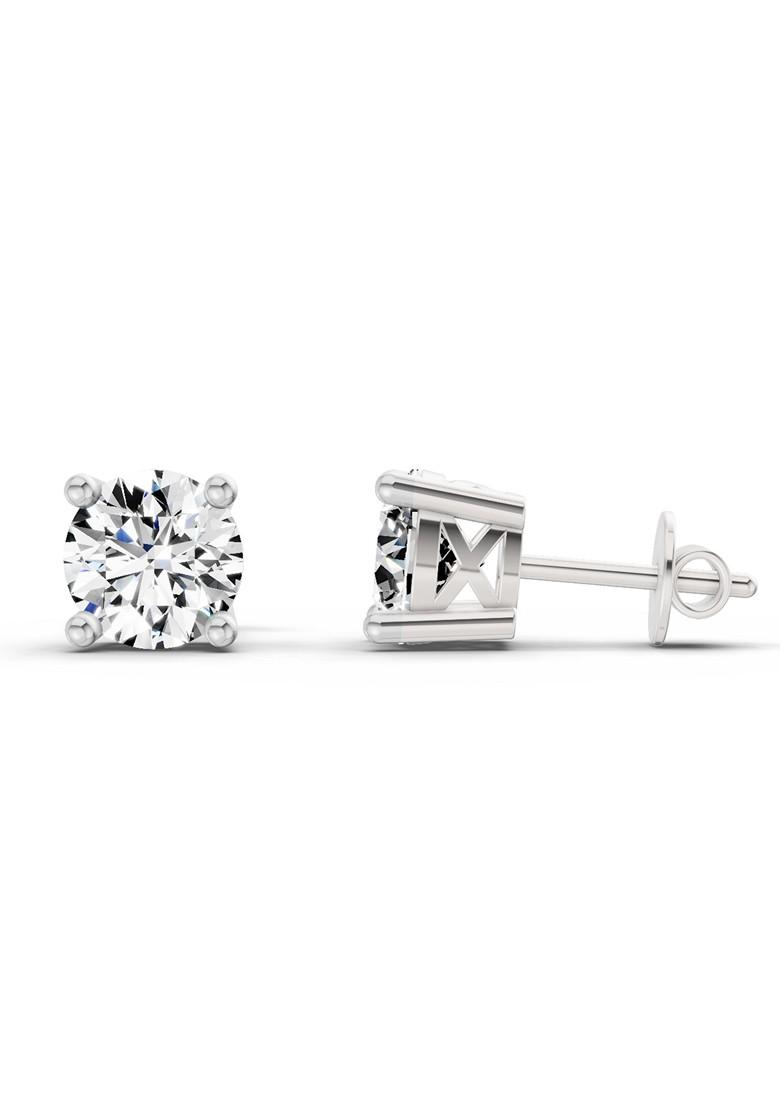 14Kt White Gold Lab Grown Diamond 2.28 Carat Round Shape 4 Prong Solitaire Diamond Stud Earrings For Women