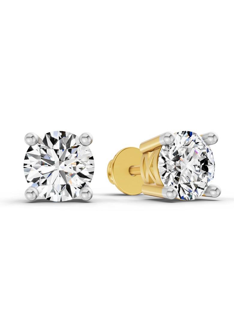 14Kt Yellow Gold Lab Grown Diamond 2.28 Carat Round Shape 4 Prong Solitaire Diamond Stud Earrings For Women