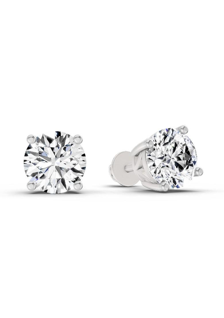 14Kt White Gold Lab Grown Diamond 2.28 Carat Round Shape 4 Prong Solitaire Diamond Stud Earrings For Women