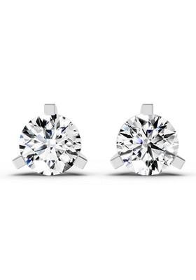 14Kt White Gold Lab Grown Diamond 2.28 Carat Round Shape 3 Prong Solitaire Diamond Stud Earrings For Women