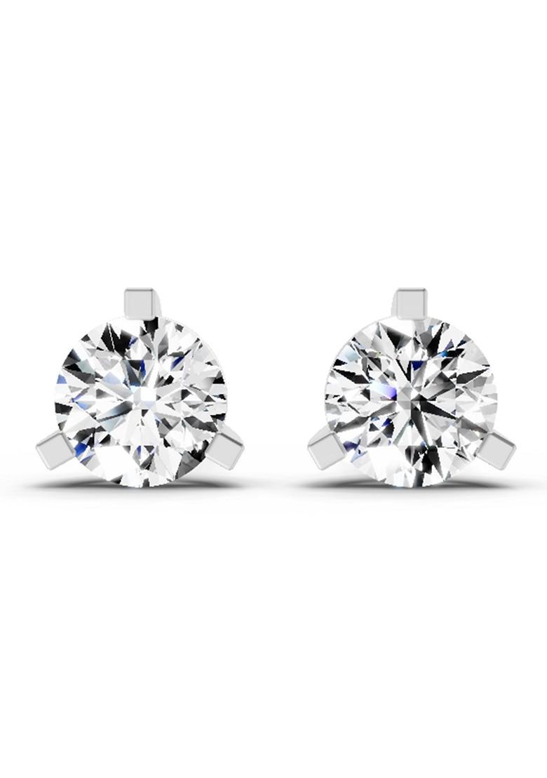 14Kt White Gold Lab Grown Diamond 2.28 Carat Round Shape 3 Prong Solitaire Diamond Stud Earrings For Women