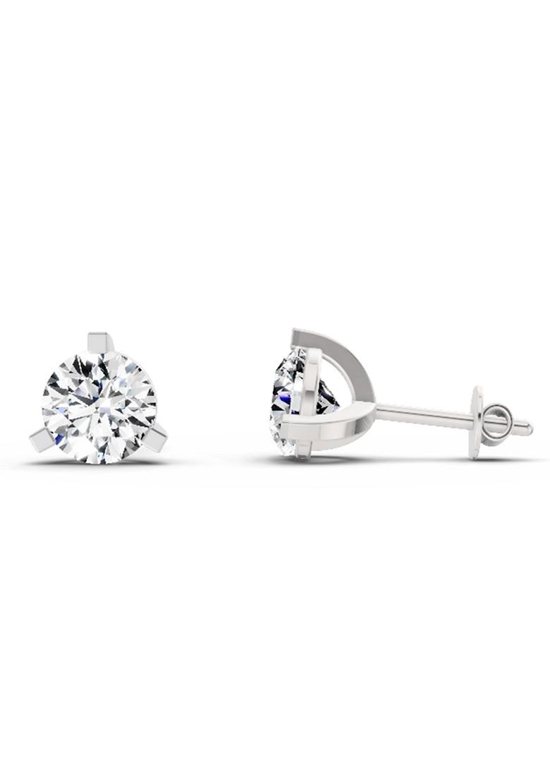 14Kt White Gold Lab Grown Diamond 2.28 Carat Round Shape 3 Prong Solitaire Diamond Stud Earrings For Women