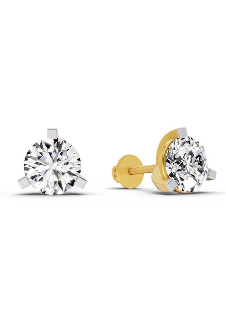 14Kt Yellow Gold 2.28 Ct Round Lab Grown Diamond Stud Earrings For Women