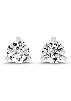 14Kt Rose Gold Lab Grown Diamond 2.28 Carat Round Shape 3 Prong Solitaire Diamond Stud Earrings For Women