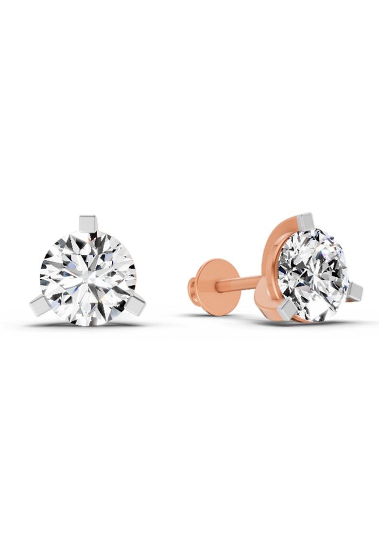 14Kt Rose Gold Lab Grown Diamond 2.28 Carat Round Shape 3 Prong Solitaire Diamond Stud Earrings For Women