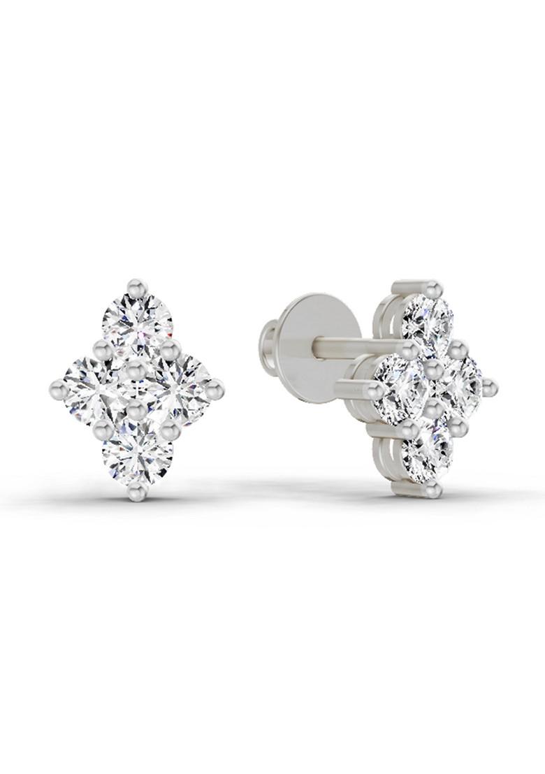 14Kt White Gold Lab Grown Diamond 0.92 Carat Round Shape Cluster Diamond Stud Earrings For Women