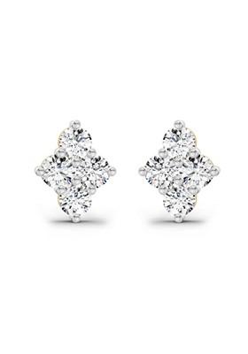 14Kt Yellow Gold Lab Grown Diamond 0.92 Carat Round Shape Cluster Diamond Stud Earrings For Women