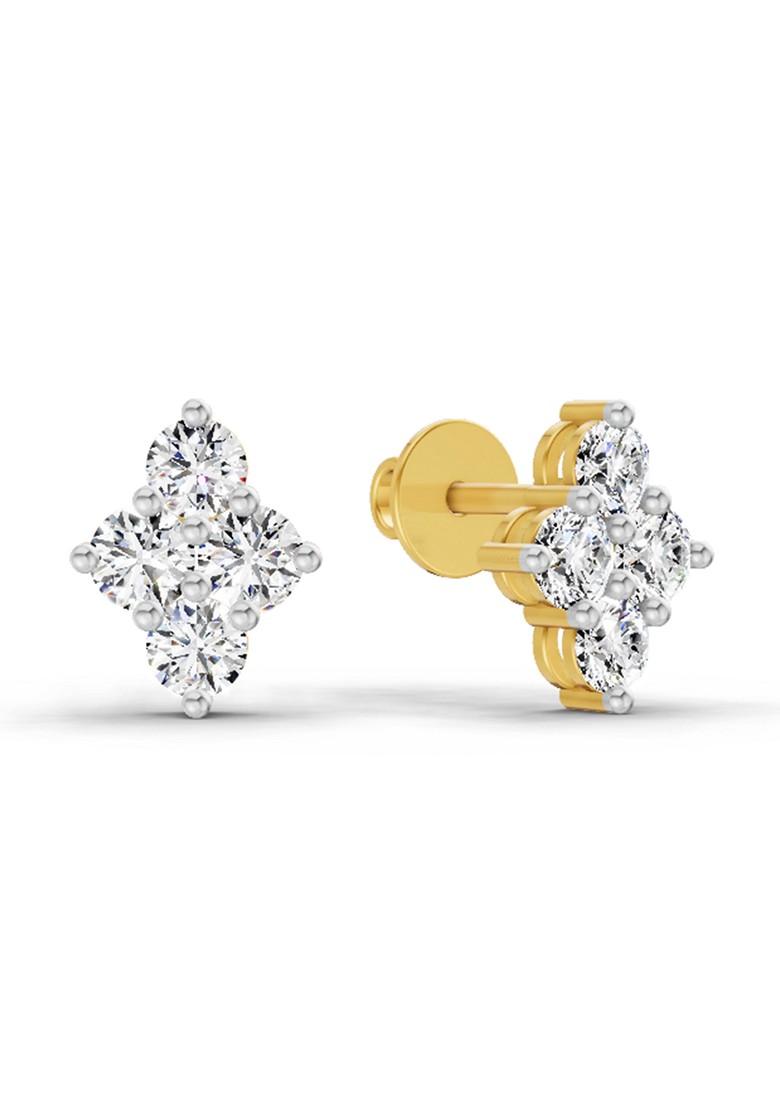 14Kt Yellow Gold Lab Grown Diamond 0.92 Carat Round Shape Cluster Diamond Stud Earrings For Women
