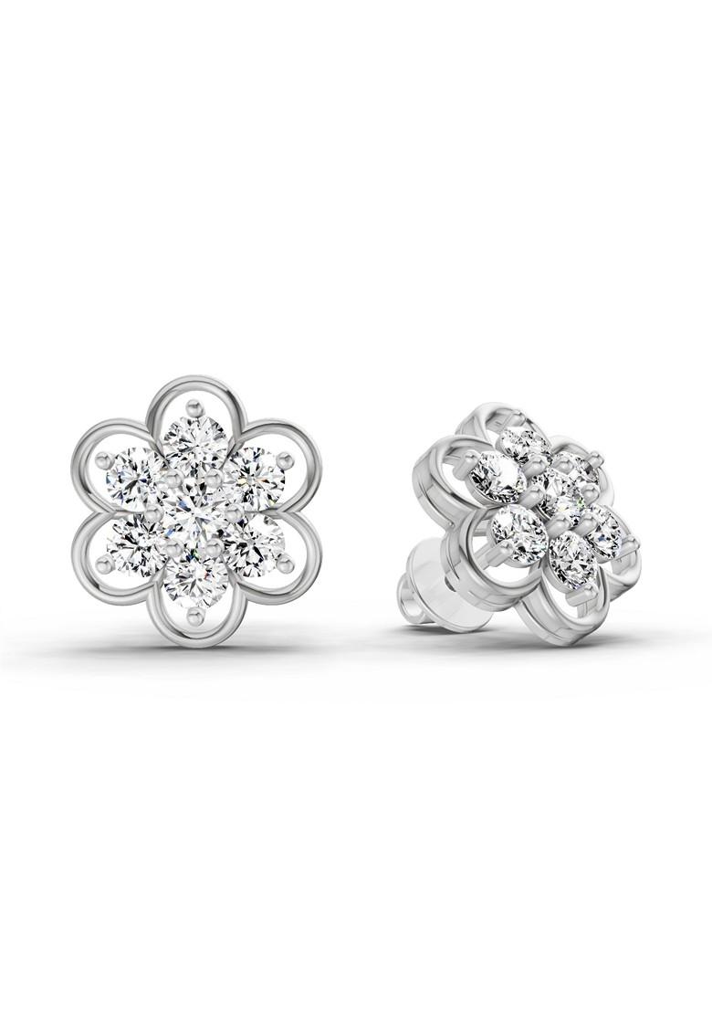 14Kt White Gold Lab Grown Diamond 1.20 Carat Round Shape Floral Cluster Diamond Stud Earrings For Women