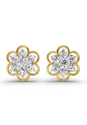 14Kt Yellow Gold Lab Grown Diamond 1.20 Carat Round Shape Floral Cluster Diamond Stud Earrings For Women