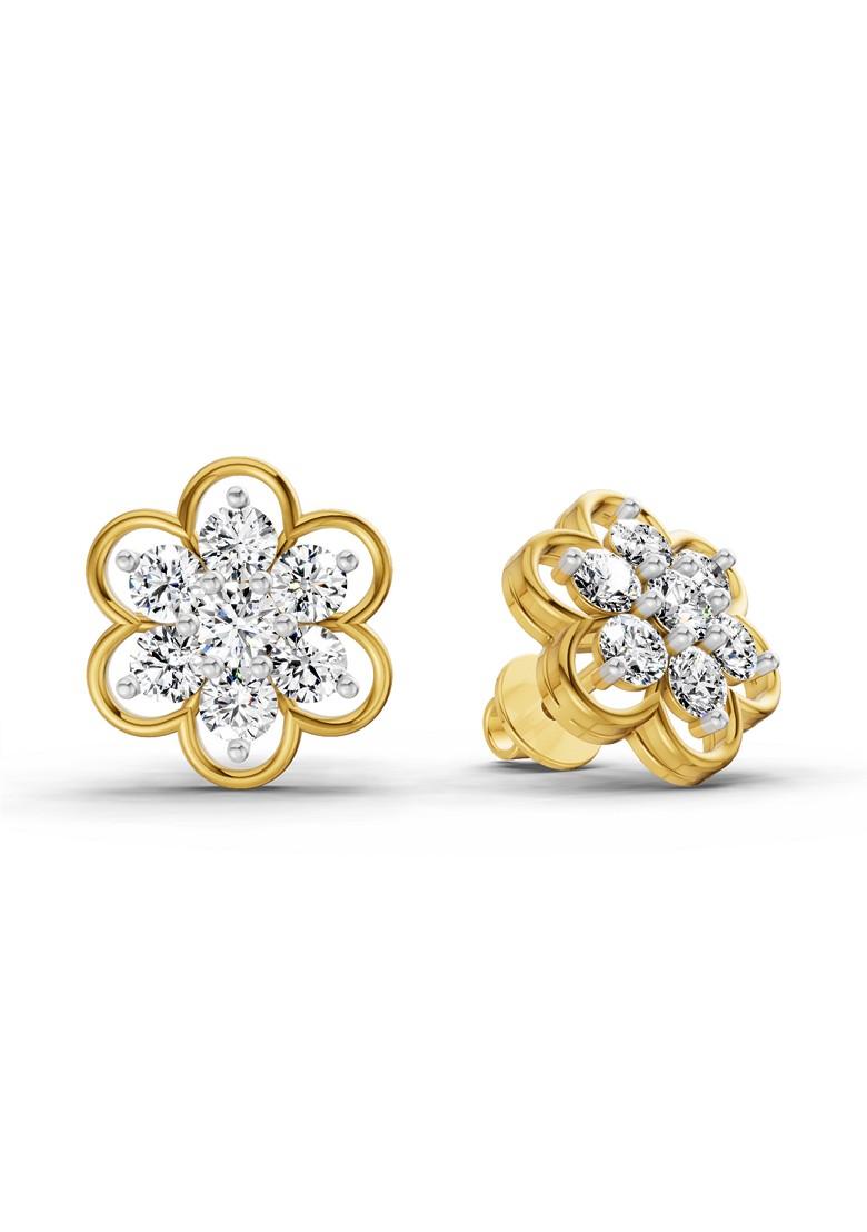 14Kt Yellow Gold Lab Grown Diamond 1.20 Carat Round Shape Floral Cluster Diamond Stud Earrings For Women