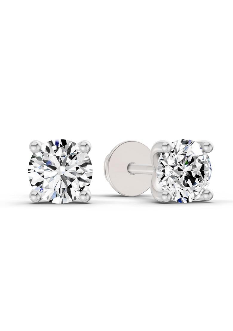 14Kt White Gold Lab Grown Diamond 0.5 Carat Round Shape 4 Prong Solitaire Diamond Stud Earrings For Women