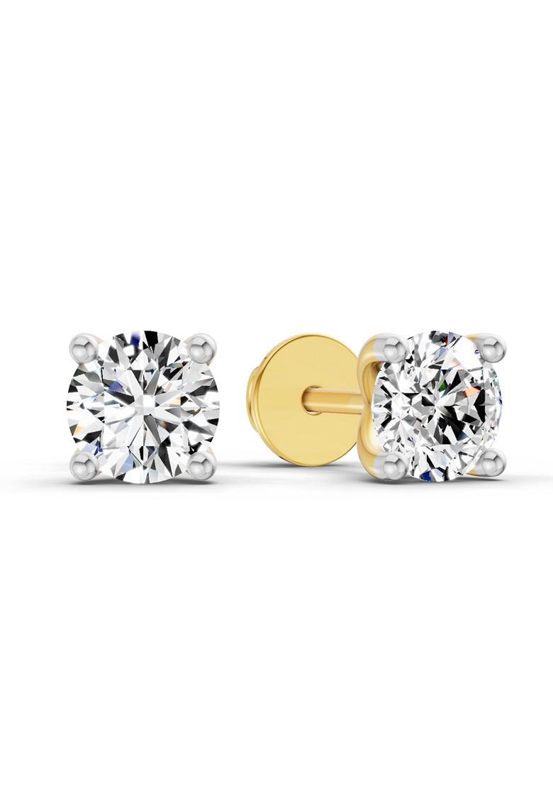 14Kt Yellow Gold Lab Grown Diamond 0.5 Carat Round Shape 4 Prong Solitaire Diamond Stud Earrings For Women