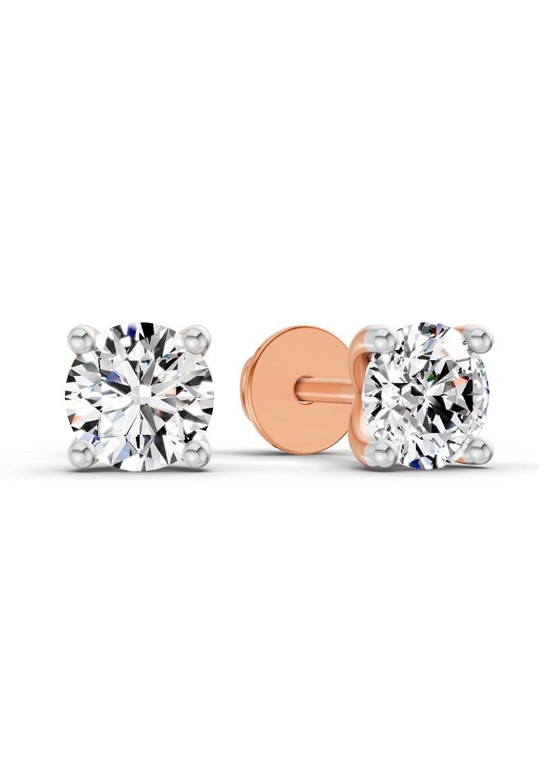 14Kt Rose Gold Lab Grown Diamond 0.5 Carat Solitaire Diamond Stud Earrings For Women