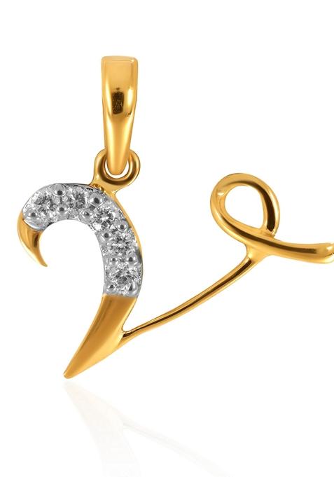 Indya X Senco 18K Yellow Gold V Alphabet Diamond Pendant