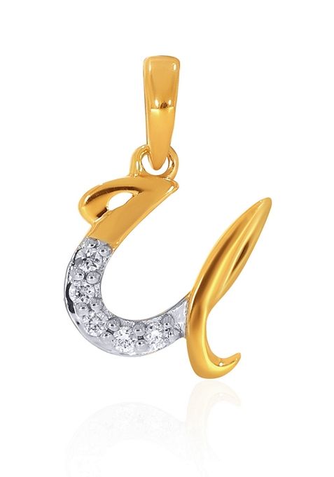 Indya X Senco 18K Yellow Gold U Alphabet Diamond Pendant