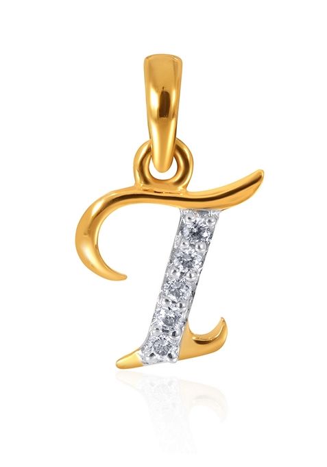 Indya X Senco 18K Yellow Gold T Alphabet Diamond Pendant