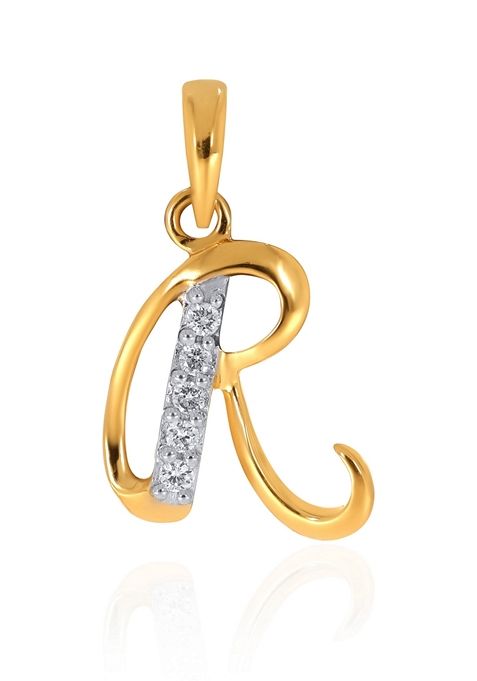 Indya X Senco 18K Yellow Gold R Alphabet Diamond Pendant