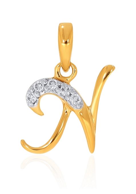 Indya X Senco 18K Yellow Gold N Alphabet Diamond Pendant