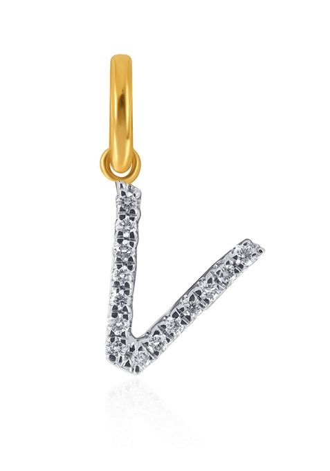 Indya X Senco 18K Yellow Gold V Alphabet Diamond Pendant