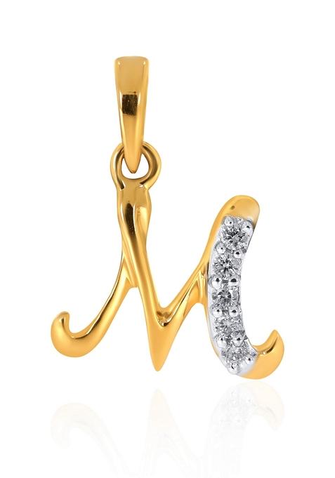 Indya X Senco 18K Yellow Gold M Alphabet Diamond Pendant