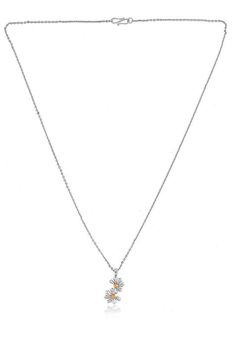 Indya X Senco Twin Floral Platinum Chain Pendant