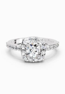 14Kt White Gold Lab Grown Diamond 1 Ct Round Halo Ring for Women