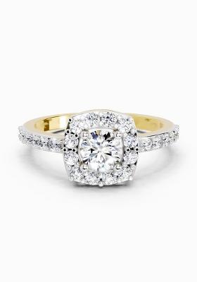 14Kt Yellow Gold Lab Grown Diamond 1 Ct Round Halo Ring for Women