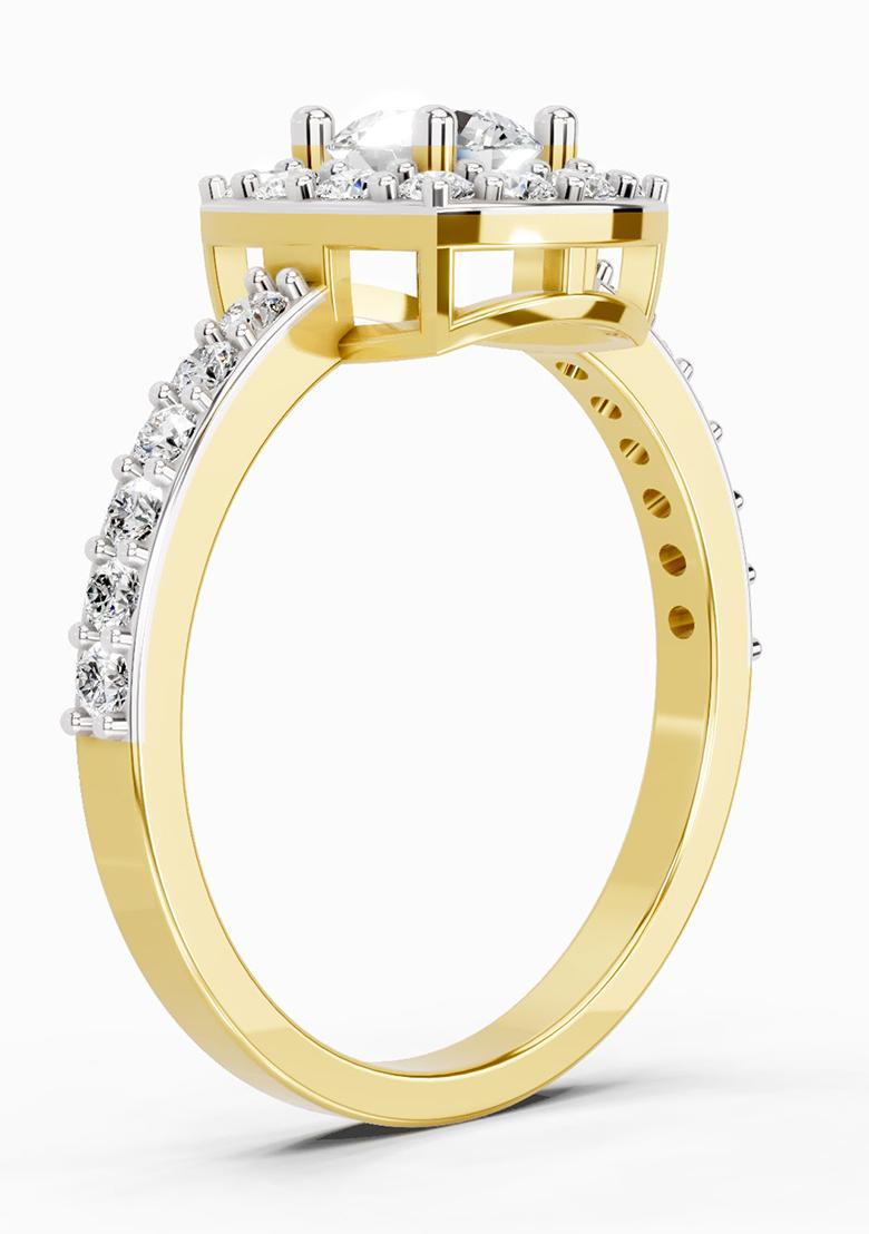 14Kt Yellow Gold Lab Grown Diamond 1 Ct Round Halo Ring for Women