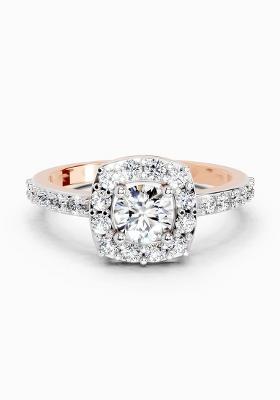 14Kt Rose Gold Lab Grown Diamond 1 Ct Round Halo Ring for Women