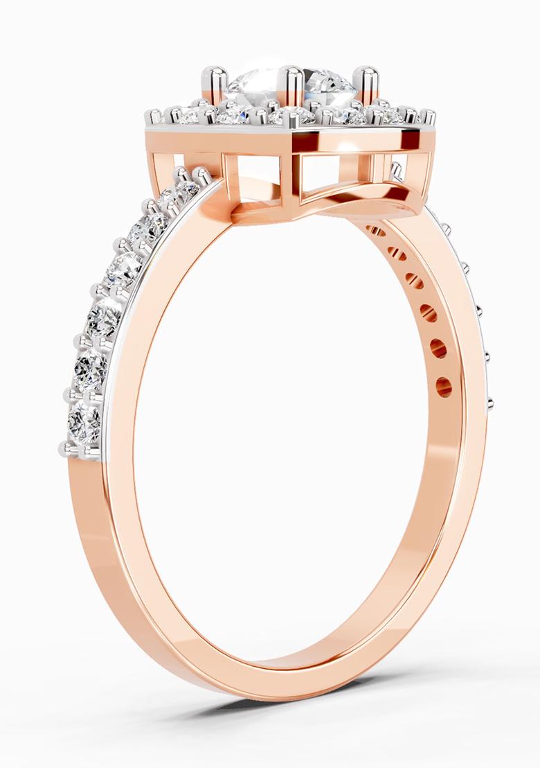 14Kt Rose Gold Lab Grown Diamond 1 Ct Round Halo Ring for Women