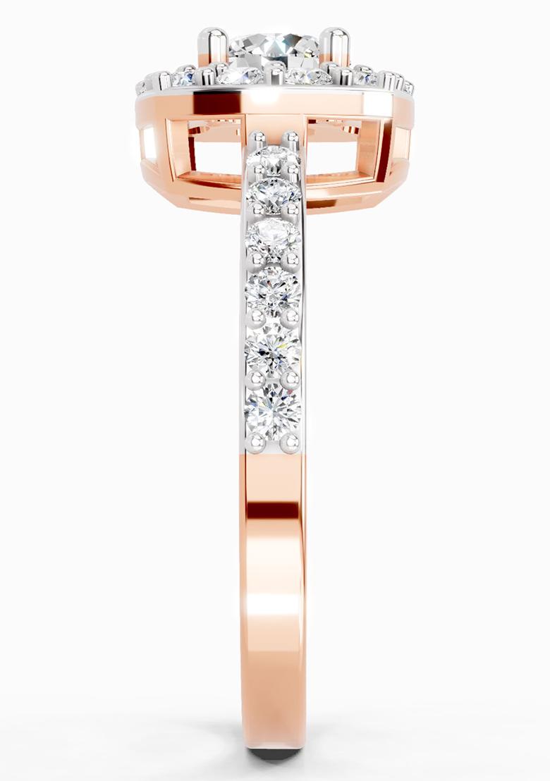 14Kt Rose Gold Lab Grown Diamond 1 Ct Round Halo Ring for Women