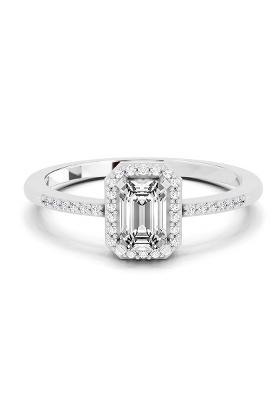 14Kt White Gold Lab Grown Diamond 0.7 Ct Emerald Cut Halo Ring for Women
