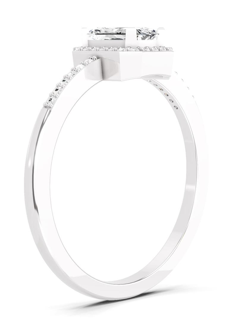 14Kt White Gold Lab Grown Diamond 0.7 Ct Emerald Cut Halo Ring for Women